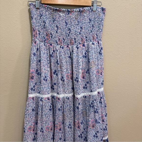 NWT Alicia Bell Blue Pink Boho Floral Cotton Silk Maxi Skirt Large - Picture 8 of 14